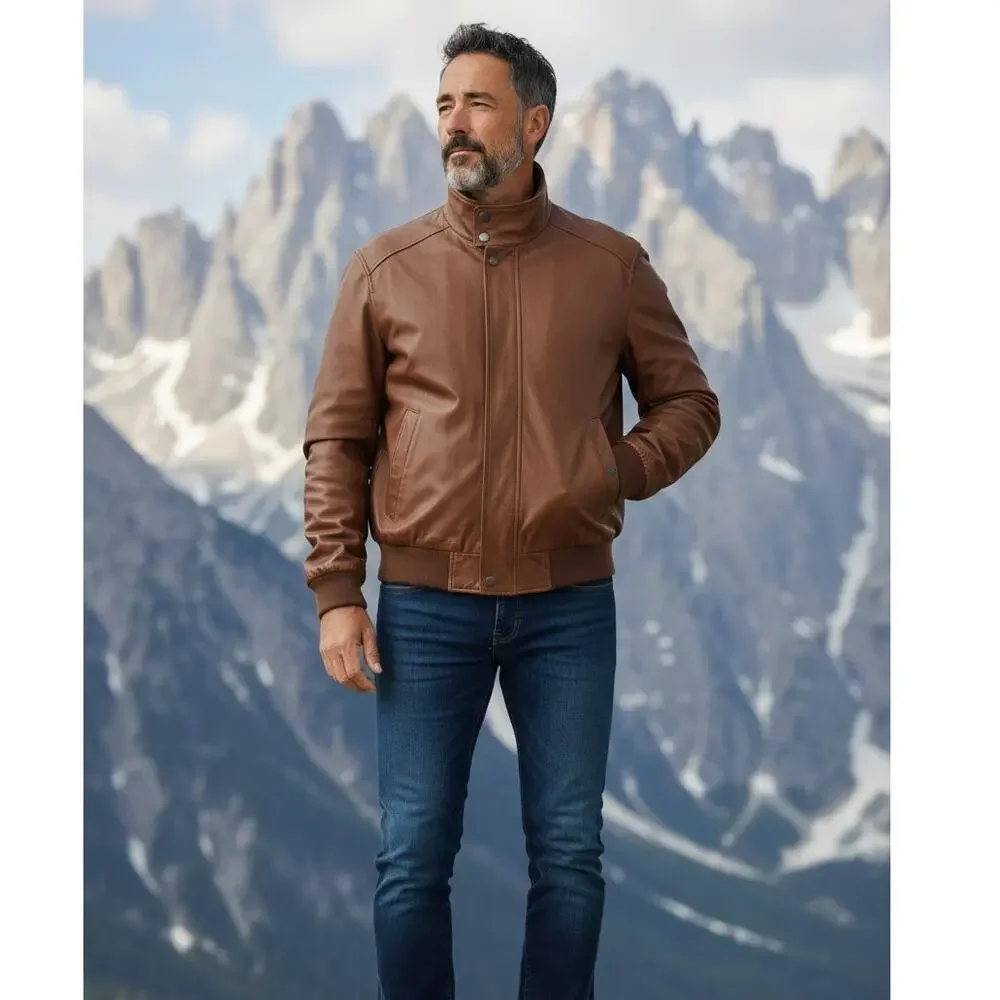 Remy Vintage Brown Leather Flight Bomber Jacket Made in USA Size 42 / Large